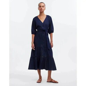 Madewell Navy Blue Button-Front Midi Dress